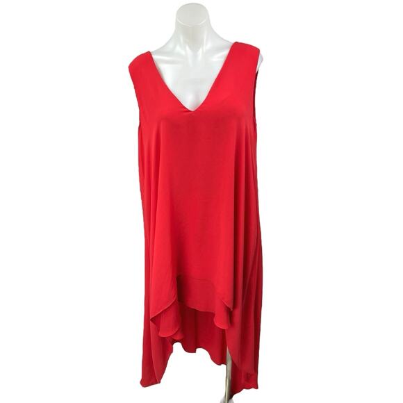 BCBGMaxazria Shana Red Sleeveless V-neck Cami High Low Mini Tank Shift Dress L - Picture 4 of 8